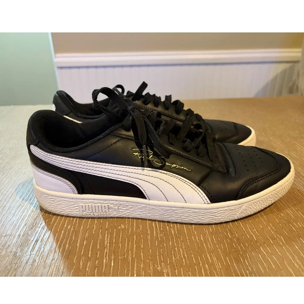 Puma Ralph Sampson Low Mens Size 9.5 Black White Leather Sneakers 370846-01